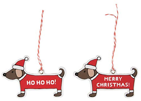 Sass & Belle Geschenkanhänger, Weihnachtsmotiv Verkleideter Dachshund, 9 x 6 cm, 12 Stück