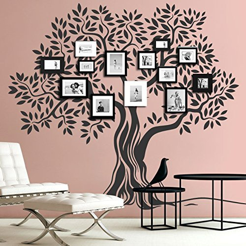 Grandora Wandtattoo Baum mit Ästen und Blättern I schwarz (BxH) 220 x 200 cm I Wohnzimmer Schlafzimmer Sticker Aufkleber Wandaufkleber Wandsticker W5409