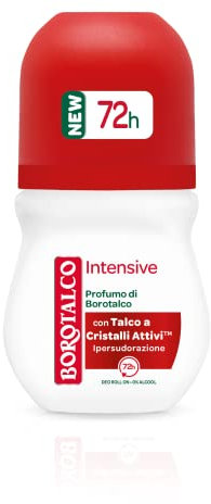 Borotalco, Antitranspirant Roll-On Intensive, absorbiert Schweiß und hinterlässt keine Schlieren, anhaltende Frische, ideal für Überschwitzen, Babypuderduft, Deodorant für Damen und Herren, 50 ml
