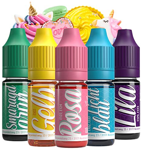 Belissia Lebensmittelfarbe Set Einhorn – 5x10ml flüssig & hochkonzentriert – Lebensmittelechte Speisefarbe zum Backen, Kochen, Fondant & DIY - vegan, stark färbend, geschmacksneutral