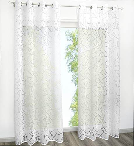 Home U Gardinenschals Transparent Vorhänge mit Ausbrenner Design Fenster Gardine 1PC Vorhang (BxH 140x225cm, Weiß mit Ösen)