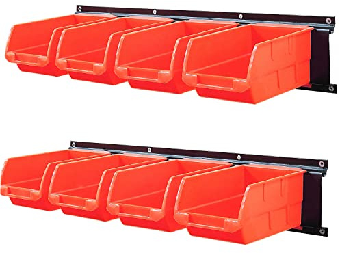 Wallmaster 8-Bin Storage Bins Garage Rack System 2-Tier Orange Tool Organizers Cube Baskets Wall Mount Organizations