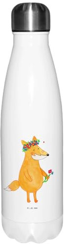 Mr. & Mrs. Panda Thermosflasche Fuchs Blumen - Geschenk, Blumenmädchen, Trinkflasche, Edelstahl, Blumenkranz, Isolierflasche, Freundin,