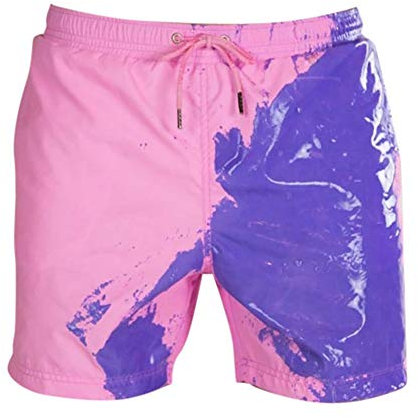 Zoloyo Maillot de bain à changement de couleur pour garçons, séchage rapide, short de plage, short de bain sensible à la température, Rose/rouge, Small
