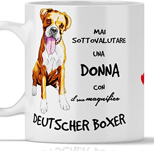 Taza bóxer para desayuno, té, tisana, café, capuchino. Gadget taza nunca subestimar una mujer con un perro bóxer. Idea regalo original