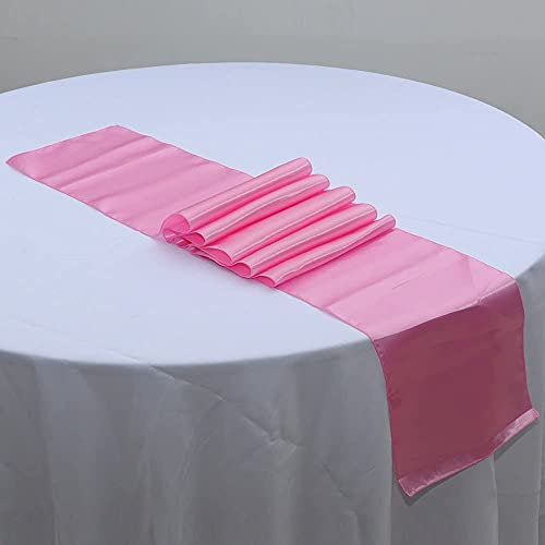 CNFQ Lot 10 Chemins De Table Satin Décoration Salle Mariage Table Runner 275cm X 30cm (Rose)