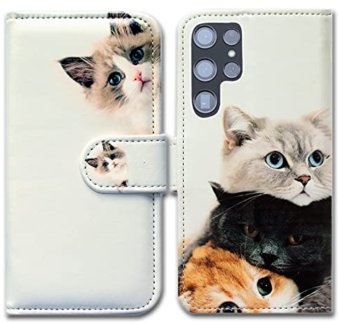 Bcov Case For Galaxy S22 Ultra, Cute Brown Cat Leather Flip Phone Case Wallet Cover with Card Slot Holder Kickstand For Samsung Galaxy S22 Ultra 5G
