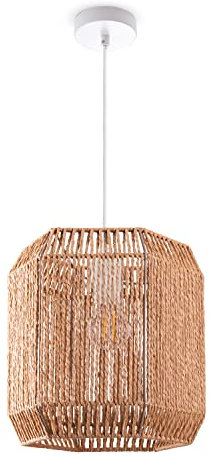 Paco Home Pendelleuchte Esstisch Papier Boho Hängelampe Esszimmer Lampe E27 Hängeleuchte Rattan, Farbe:Natur (Ø24cm), Leuchtenart/Farbe:Pendelleuchte - Weiß