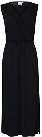 ICHI IHMARRAKECH SO DR10 Damen Freizeitkleid Kleid 100% Viskose Midikleid mit Schlitz V-Ausschnitt Ärmellos Regular-Fit, Größe:M, Farbe:Black (194008)