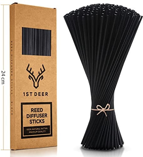 1st Deer Reed Diffuser Sticks (24cm x 3mm) – 100 Pcs Black Rattan Essential Oil Aroma Refill Wood Sticks for Spa, Fragrance, Aromatherapy (10 Inch, Black Color)