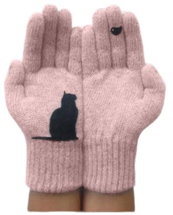 Chenri Damen Winterhandschuhe im Katzenstil, Rosa, Einheitsgröße, 100% Baumwolle, Warm und Winddicht, Touchscreen, Fünf-Finger-Design, Pull-On, Multifunktional, Geschenkidee