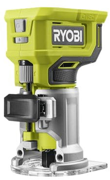 Ryobi RTR18-0, Rifilatore a Batteria 18V One+, Fresatrice per Legno con Luce LED e Accessori Inclusi, 20,000-30,000 giri/min, Regolazione della Profondità di Lavoro, Batteria non Inclusa