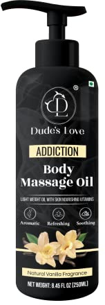 Organic - Vanilla Full Body Massage Oil - No Stain & Non-Sticky | with Fractionated Coconut Oil, Vanilla & Jasmin Oil | for Massage Therapy - 8.45 Fl Oz