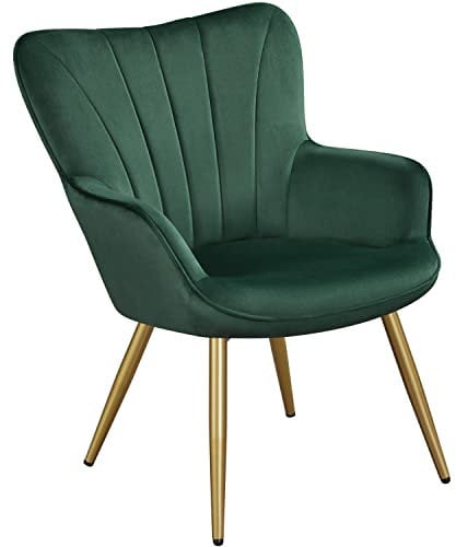 Yaheetech Modern Tub Chair, Velvet Fabric Living Room Armchair, Side Vanity Chair with Curved High Back and Thick Soft Padded Seat for Bedroom Makeup Reading Nook, Green