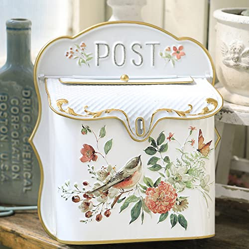 All Chic Letter Boxes For Outside Post Box letterbox Wall Mount Vintage Mailbox Mail Boxes/Wall Mount Outside Antique Style Nostalgic Charm Home Decor Metal Mailbox Flower Patter (Gold)