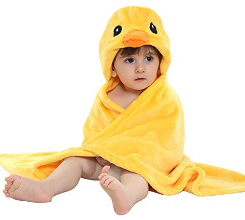 Doladola Baby Decke Babys Tier Design,Flanell Kinder Decke Kapuzenhandtuch für Mädchen und Jungen,Baby Kapuze Badeponcho Kinder Warm(gelbe Ente)