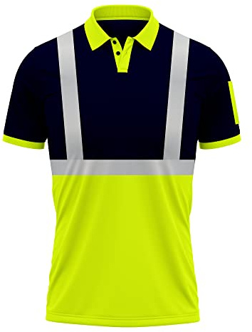 Mens New Hi Vis High Visibility Safety Work Wear Short Sleeve 2 Tone Contrast Polo Shirts Top S-2XL