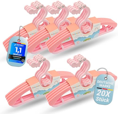 Babybooh 20er Set Kleiderbügel für Kinder & Baby - Mitwachsende Kinderkleiderbügel rutschfest & ausziehbar - Kleider-Bügel Kinderkleidung, Babybügel, Kinderbügel rosa