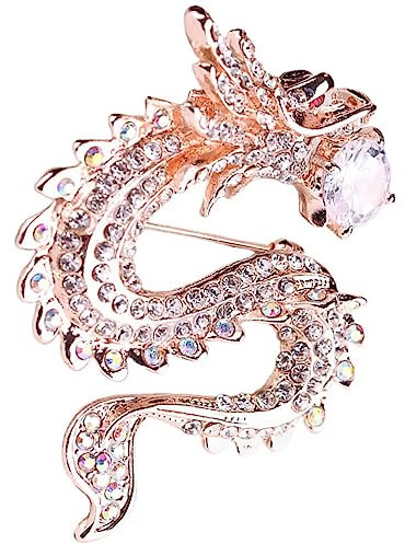 EXCEART Broche vintage en forme de dragon avec strass en forme d'animal,Broche mythique du zodiaque chinois antique,Broche 2024,Épingles à nourrice pour le Nouvel An, Simili cuir, Pas de gemme