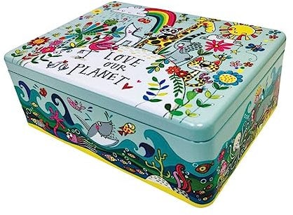 Rachel Ellen Love Our Planet Hinged Storage Tin for Children - 21.5 x 16 x 7.5 cm