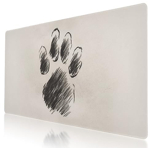 DNOVING Grand tapis de souris de jeu imprimé patte de chat 90 x 40 cm, bords cousus, base antidérapante, surface imperméable