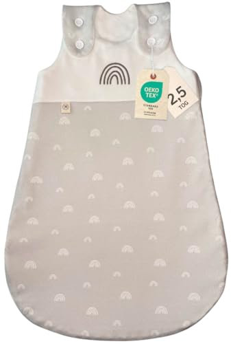 DIKOS® Schlafsack Winter 2,5 TOG (Größe 60) Regenbogen grau | Winterschlafsack/Ganzjahres Schlafsack rund aus 100 Bio Baumwolle – Oeko TEX Zertifiziert | Babyschlafsack ohne Füße für Mädchen/Jungen