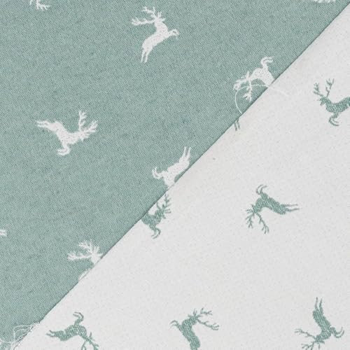 SCHÖNER LEBEN. Dekostoff Jacquard Wendestoff Weihnachten Hirsch Natur mintgrün 1,4m