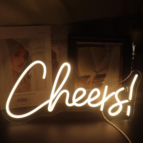 Nordstylee LED Cheers Neon Sign Word Light Up Signs for Bedroom Home Game Room Beer Bar Club Pub Hotal Desk Wall Art Decorations Party Light(Warm white)