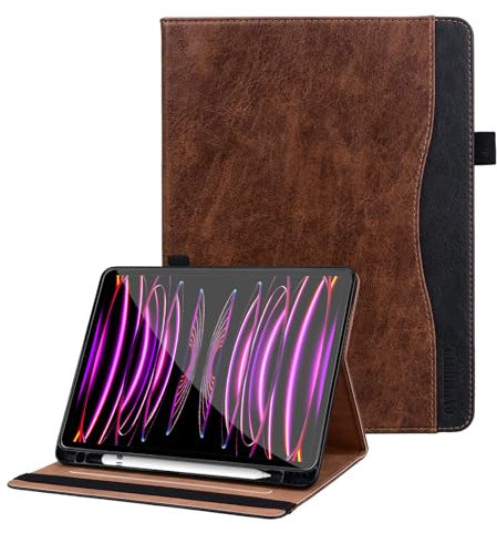 ONETHEFUL Hülle für iPad Pro 11 Zoll (2022/2021/2020/2018), Pu Leder Stoßfeste Schutzhülle mit Stifthalter Kompatibel mit iPad Pro 11 (4./3./2./1. Generation), Auto Schlafen/Wachen Braun