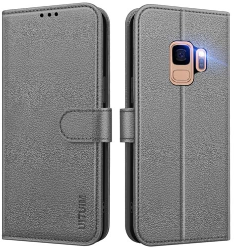 UITUIM Handyhülle für Samsung Galaxy S9 (Nicht für S9+), Klapphülle Leder Hülle Klappbar Flip Case Cover mit Magnet Kartenfach Geldbörse Ständer Etui Schutzhülle Handytasche für Samsung S9,Grau