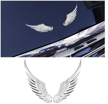 JNNJ Auto Aufkleber Dekoration, 3D Engelsflügel, Silber, Metall, Modern, Flügel-Design, Selbstklebend