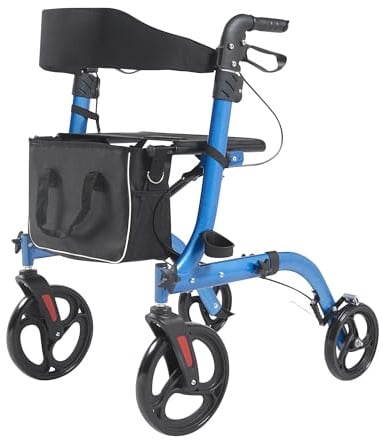 Panana Lightweight Folding Rollator, 4 Wheels Mobility Walker with Seat, Break, Adjustable Handle, Cane Holder & Storage Bag,Foldable Walking Aid (Grey Color)