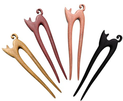 Hanfu Lot de 4 épingles à cheveux en forme de U en forme de chat à fixation rapide pour chignons pour femme et fille