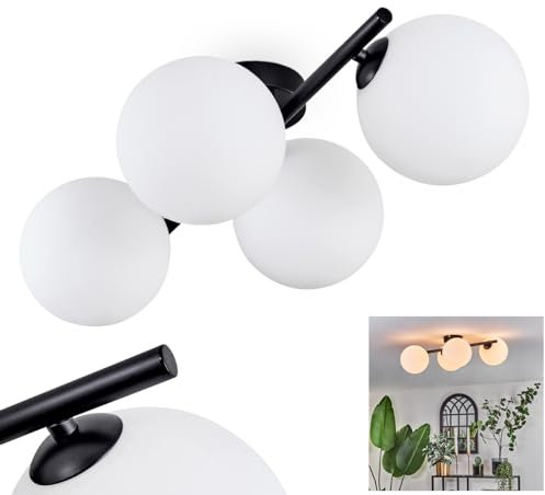 HOFSTEIN Deckenleuchte Chehalis, Deckenlampe aus Metall/Glas in Schwarz/Weiß, Leuchte im modernen Retro/Vintage-Design mit Schirmen aus Glas (Ø 15 cm), 4 x G9, ohne Leuchtmittel