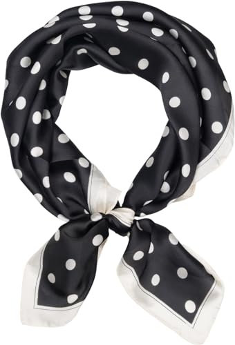 styleBREAKER Damen Halstuch mit Punkte Muster, Tuch Quadratisch Gepunktet, Vierecktuch Polka Dots, Kopftuch 01016234, Farbe:Schwarz-Beige