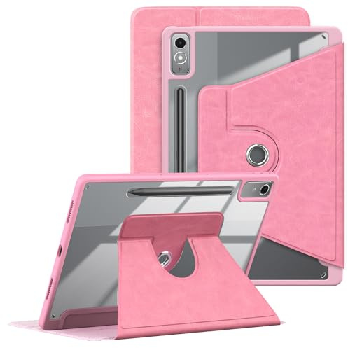 Xuanbeier Coque Boîtier Rotatif Compatible avec Lenovo Tab P12 TB371FC 12.7pouces Housse Étui avec Rotation à 360° Visualisation Multi-Angle et Auto Réveil/Sommeil,Rose