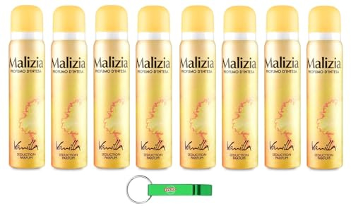 8x MALIZIA Deodorante Donna Vanilla Seduction Parfum,Deodorant Deo Spray für Damen 100ml + Beni Culinari Kostenloser Schlüsselanhänger