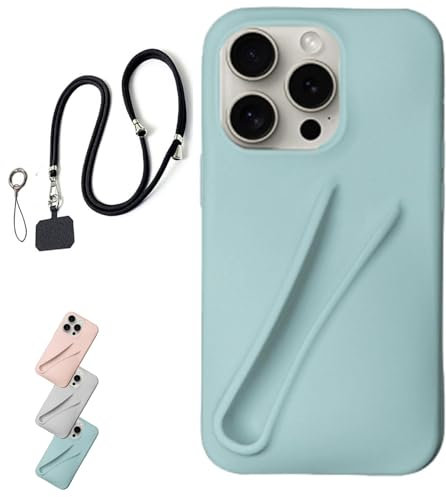 ZCMAI Lipgloss-Handyhülle mit Lanyard, Flüssigsilikon-Kameraschutz-Handyhülle (Farbe: Blau, Größe: für iPhone 14plus)