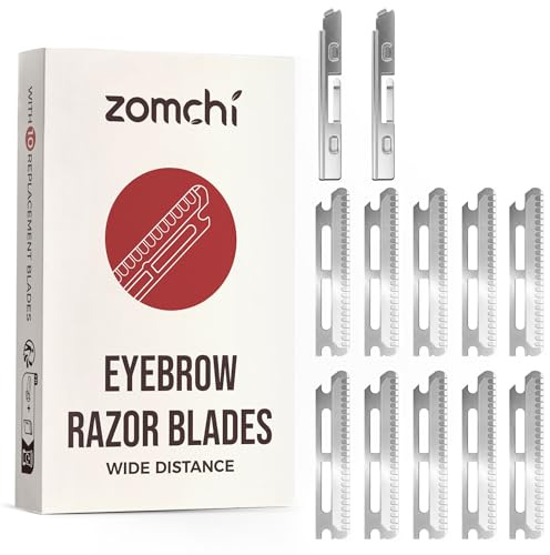 ZOMCHI 10 Replacement Blades, Wide Distance | Fits Compatible ZOMCHI Eyebrow Razors, Dermaplaning Refill Blades,Eyebrow Facial Razor Blades