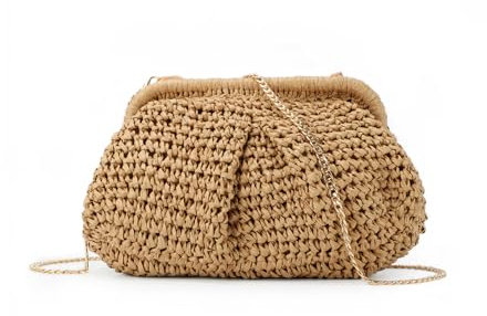Jywmsc Pochette en Paille pour Femmes, Pochette de Boulettes de Nuage, Sac à Main à Bandoulière en Paille, Sac Tissé de Plage D'été