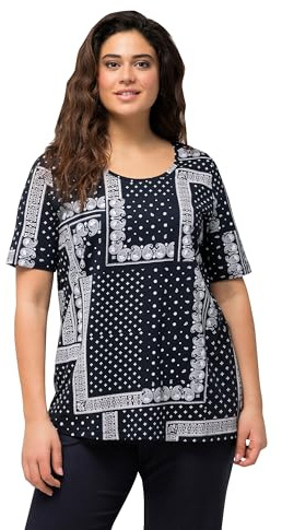 Ulla Popken Damen große Größen Übergrößen Plus Size T-Shirt, Vintage, A-Linie, Rundhals, Halbarm marine 42+ 821220130-42+