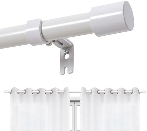 Joydeco Einstellbare Weiß Gardinenstange Set 76cm-114cm Dekorative Vorhangstange mit Aluminium Endkappe für Duschraum Schlafzimmer Wohnzimmer DEY2A
