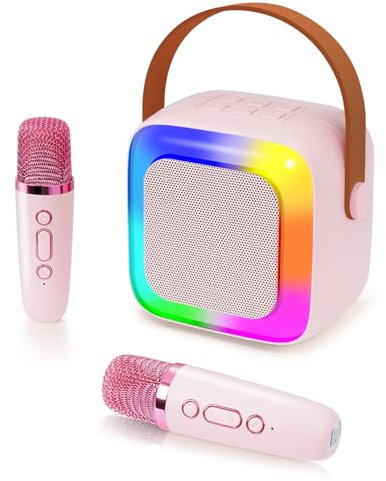Niños Karaoke Micrófono Máquina de Juguete, Altavoz Bluetooth portátil con 2 micrófono inalámbrico, niños, Regalo de cumpleaños para niñas niños 3 4 5 6 7 8 9 10 años(Rosa)