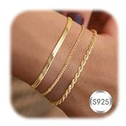 ORAZIO 3 Pcs Armband Damen Gold Silber 925 Armbänder Gold Armkette Verstellbare Armband Set Gold Schmuck Armband Damen Mädchen
