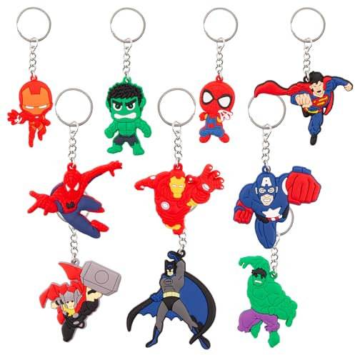 Dekewe 10Pcs Cartoon Schlüsselanhänger Kinder, Schlüsselanhänger Jungs Mädchen, Anime Schlüsselan-hänger Kinder Mitgebsel Party Beutel Füller, Silikon Anime Figuren Schlüsselan hänger Party Geschenk