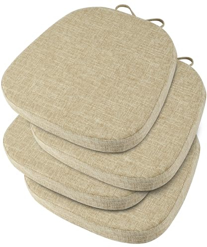 OVOV 14x14 Chair Cushions for Metal Dining Chairs Set of 4 Beige | Non Slip, Washable Removable Cover with Ties, Textured, for Dining Room, Kitchen Cafés Bistro Patio, Stackable Chairs