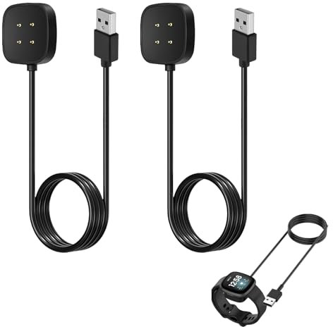 2 Pezzi Caricabatterie Compatibile con Fitbit Versa 4/Versa 3/Sense 2/Sense, Cavo di Ricarica, Cavo Magnetico di Ricarica, USB Caricabatterie, Ricarica Magnetica Rapida e Sicura 3.3ft / 100cm