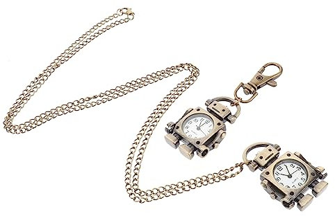 LIFKOME Roboter Schlüsselanhänger Mit Taschenuhr Anhänger Retro Schlüsselanhänger in Roboterform Vintage Schlüsselring Mit Uhr Anhänger