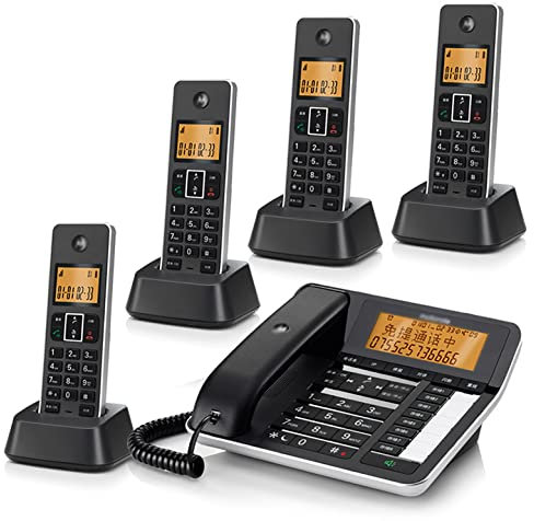 Kit téléphonique filaire et sans fil pour bureau à domicile avec blocage automatique des appels et répondeur, écran rétroéclairé orange, appel à trois, numéro de l'appelant, téléphone à domicile, tél