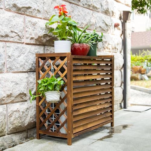Klimaanlage Abdeckung Außengerät Holz Abdeckung Für Klimaanlage Massivholz Anti-Korrosion Dekorativer Balkon Sichtschutz Holz Blumenständer Holz Für Den Garten Wärmepumpe Abdeckung Flower Stand(110x50